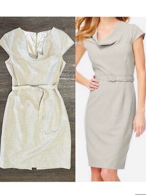 Calvin Klein Cap Sleeve Cowl Neck
Dress size 8 belted Gray-Beige VGC career